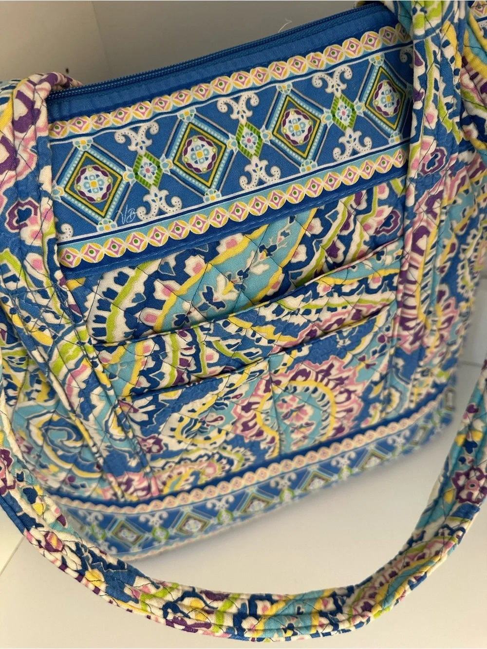 Vera Bradley Quilted Paisley Blue Floral Tote Bag Shoulder Purse Travel Everyday